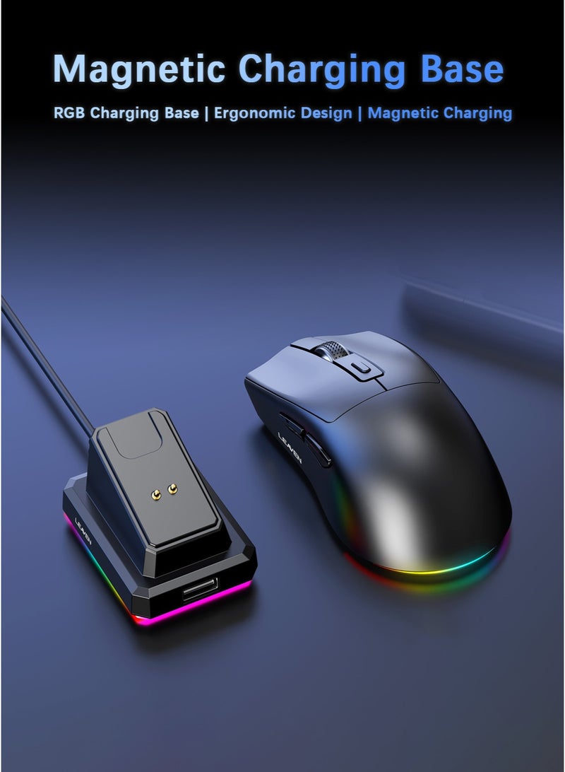 ليفن ماوس لاسلكي للألعاب مع منفذ شحن RGB، وضع مزدوج: 2.4G/USB-C سلكي/بلوتوث، دقة تصل إلى 1600 DPI، 5 أزرار قابلة للبرمجة للكمبيوتر/ماك - Image 2