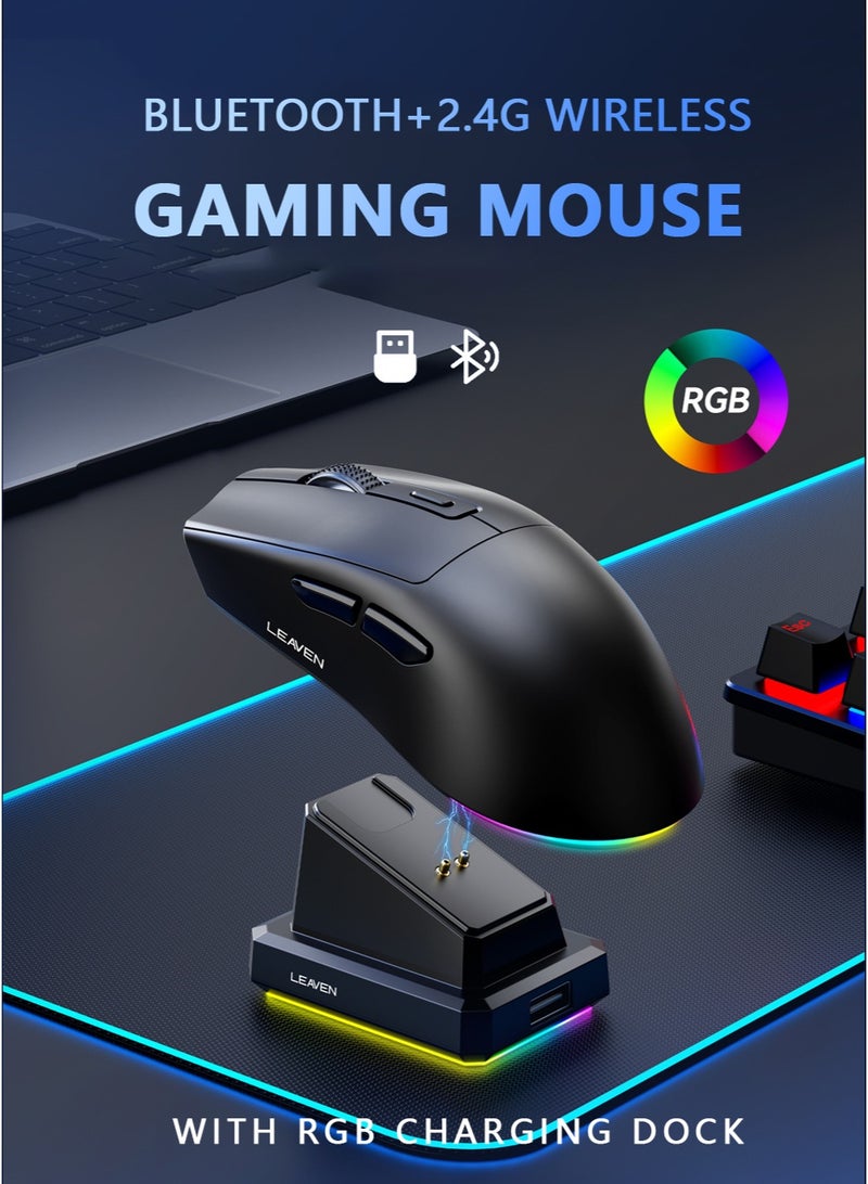 ليفن ماوس لاسلكي للألعاب مع منفذ شحن RGB، وضع مزدوج: 2.4G/USB-C سلكي/بلوتوث، دقة تصل إلى 1600 DPI، 5 أزرار قابلة للبرمجة للكمبيوتر/ماك - Image 3