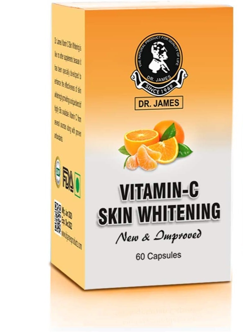 DR. JAMES Vitamin C Skin Brightening Capsules - Antioxidant Support for Even Skin Tone - Glow Boosting Supplement with Hyaluronic Acid - 60 Capsules - Image 1
