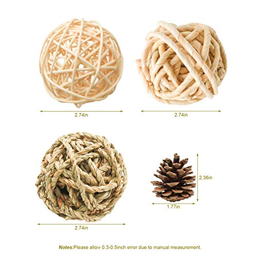 Bac-kitchen 8 Pcs Small Animals Play Balls Rolling Activity Chew Toys Gnawing Treats for Rabbits Guinea Pigs Chinchilla Bunny Natural Balls, Pet Cage Entertainment Accessories (8 Pcs+ Pine Cone) - Image 2