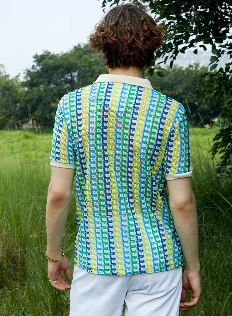 Campus Sutra Men's Multicolour Loop-Stripe Knit Shirt