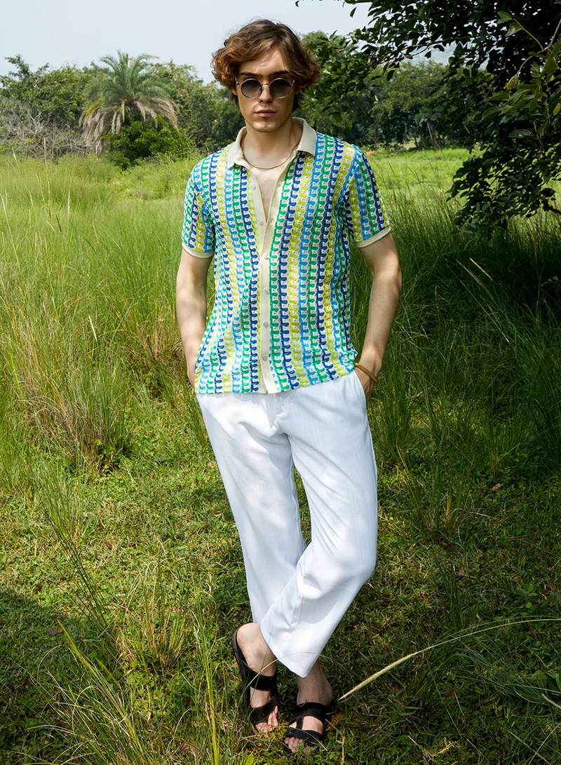 Campus Sutra Men's Multicolour Loop-Stripe Knit Shirt