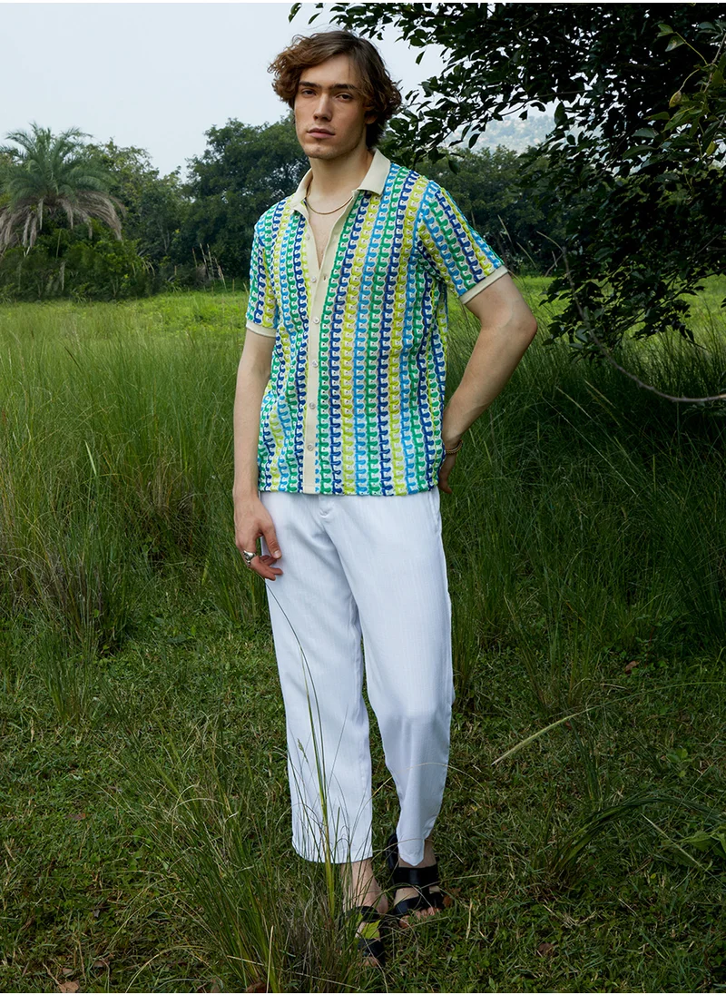 كامبوس سوترا Men's Multicolour Loop-Stripe Knit Shirt