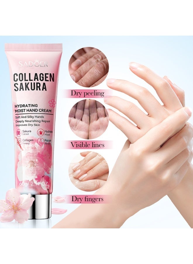 SADOER 2-PACKS Sakura Collagen Hand Cream,Fast Absorbing Anti Ageing Hand Cream, Hydrates And Moisturizes The Skin Of Hands, Removes Wrinkles And Dullness 60g*2 - Image 2