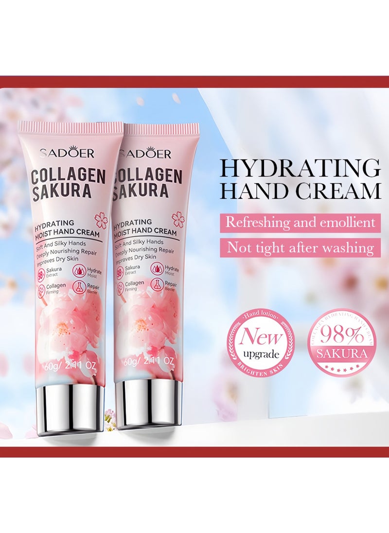 SADOER 2-PACKS Sakura Collagen Hand Cream,Fast Absorbing Anti Ageing Hand Cream, Hydrates And Moisturizes The Skin Of Hands, Removes Wrinkles And Dullness 60g*2 - Image 1