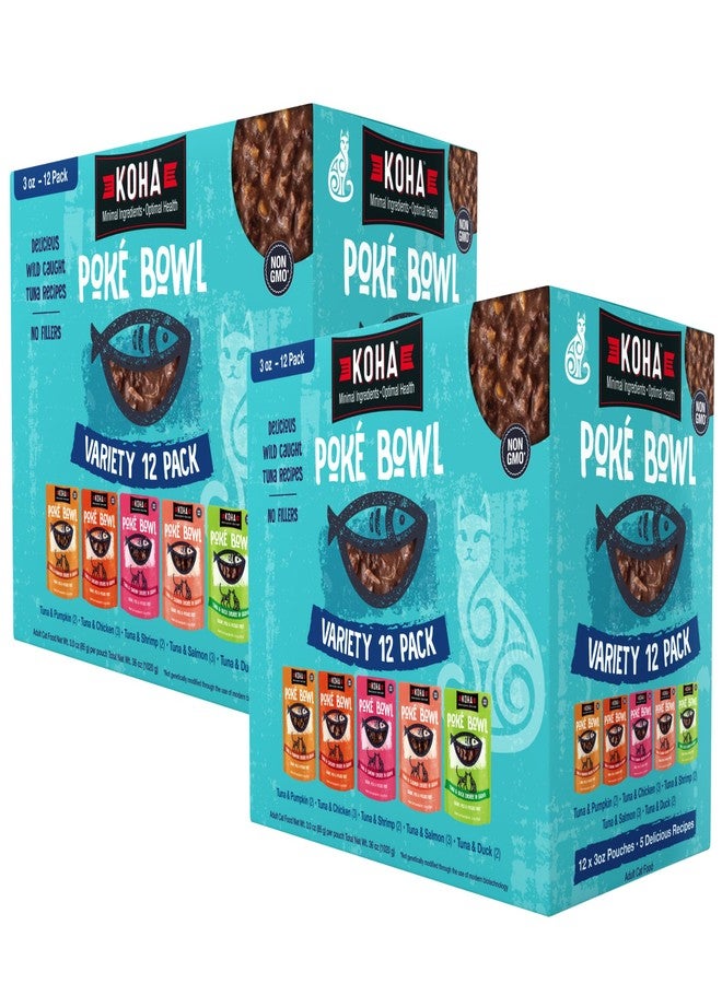 KOHA Pet Food Poké Bowl Cat Variety Pack, Wet Cat Food in Gravy - 5 Flavors - Tuna Combinations of Salmon, Chicken, Duck, Shrimp, and More - 3 oz Pouches, Pack of 24 - Image 1