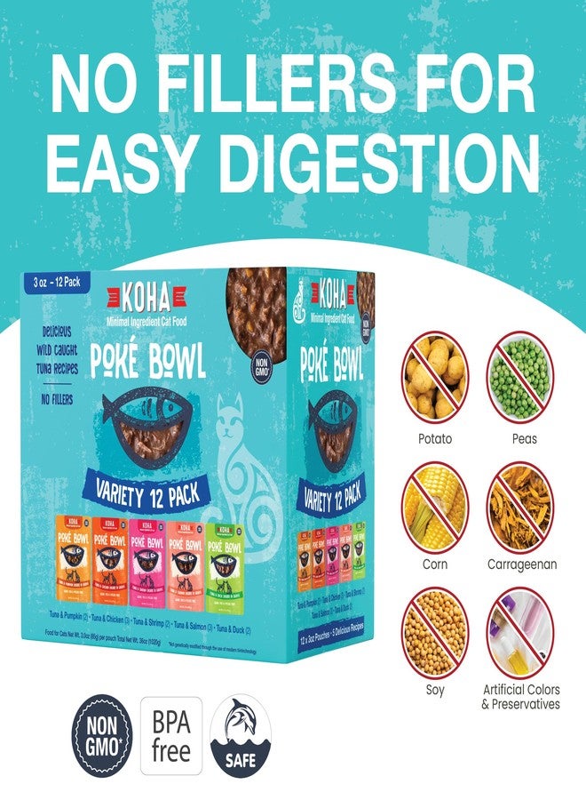 KOHA Pet Food Poké Bowl Cat Variety Pack, Wet Cat Food in Gravy - 5 Flavors - Tuna Combinations of Salmon, Chicken, Duck, Shrimp, and More - 3 oz Pouches, Pack of 24 - Image 4