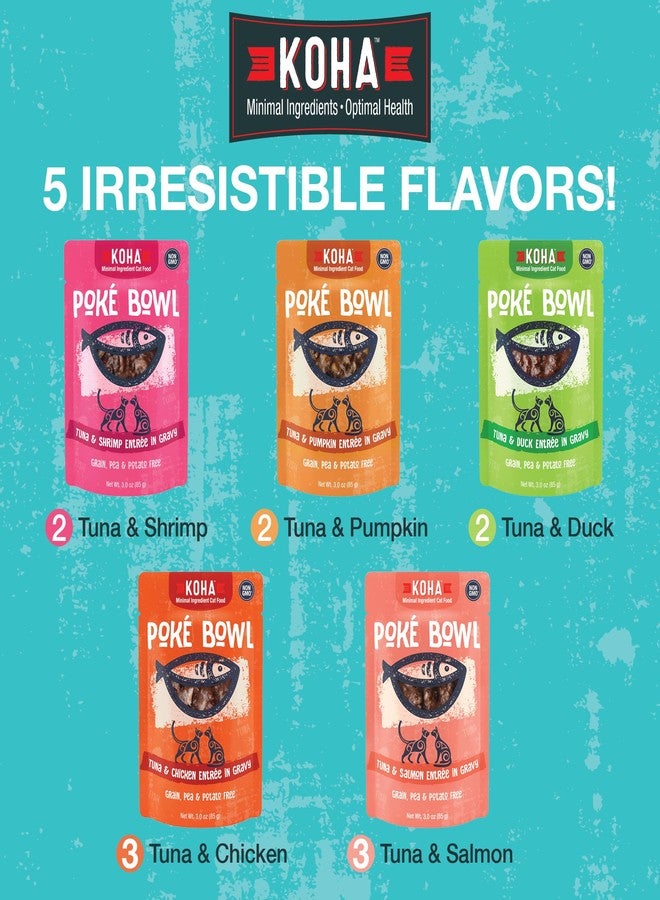 KOHA Pet Food Poké Bowl Cat Variety Pack, Wet Cat Food in Gravy - 5 Flavors - Tuna Combinations of Salmon, Chicken, Duck, Shrimp, and More - 3 oz Pouches, Pack of 24 - Image 3