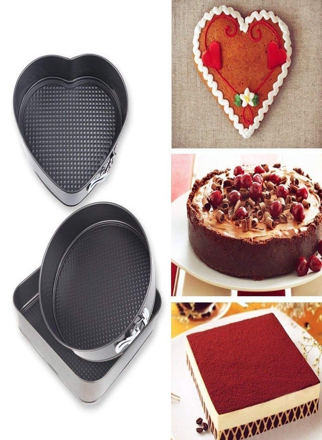 FB Cake Moulds for Microwave Oven Bakeware Spring Form Cake Mould Tin Set of 3 Pcs Mold Heart, Round & Square Shap (Black) - Image 3