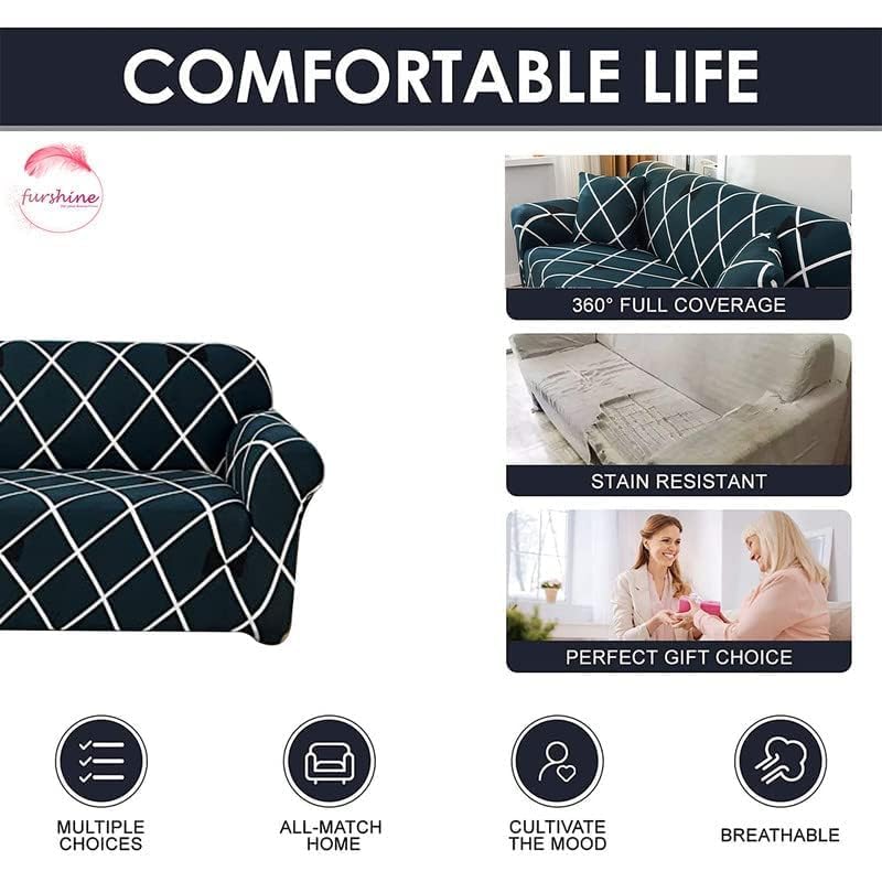 Furshine® Printed Universal Polyester Blend & Spandex Sofa Cover Big Elasticity Cover for Couch Flexible Stretch Sofa Cover | Imported Slipcovers (Blue Diamond, Five Seater) - Image 4
