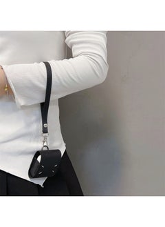 Black Leather Case For Apple Airpods3 Protective Case Pro2 Generation Bluetooth Phone Rope AirPods Case 4-Color:Black Leather Wrist Strap Lanyard-Applicable Model:AirPods 4（2024）