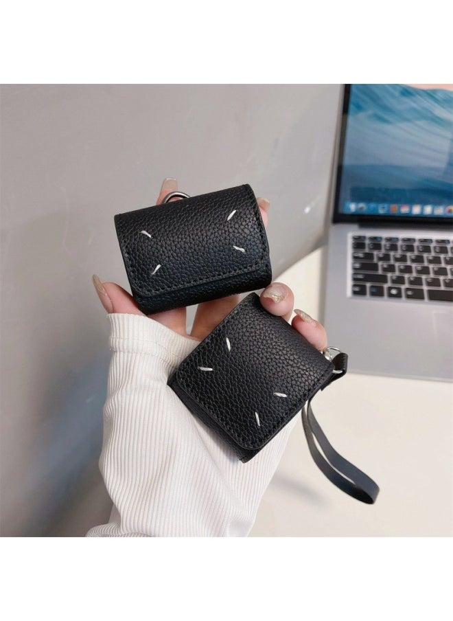 Generic - Black Leather Case For Apple Airpods3 Protective Case Pro2 Generation Bluetooth Phone Rope AirPods Case 4-Color:Black Leather Wrist Strap Lanyard-Applicable Model:AirPods 4（2024） - Image 1