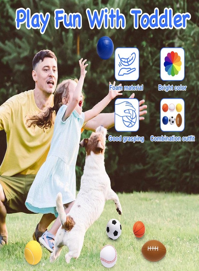 Urspasol Mini Sports Balls Set of 6 Foam Balls for Kids 3.5 inch Soft Ball for Toddlers 1-3 with Bag Includes Soccer, Basketball, Football, Baseball,Tennis and Volleyballs- Throwing Toys for Babies - Image 3