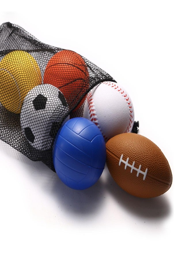 Urspasol Mini Sports Balls Set of 6 Foam Balls for Kids 3.5 inch Soft Ball for Toddlers 1-3 with Bag Includes Soccer, Basketball, Football, Baseball,Tennis and Volleyballs- Throwing Toys for Babies - Image 1
