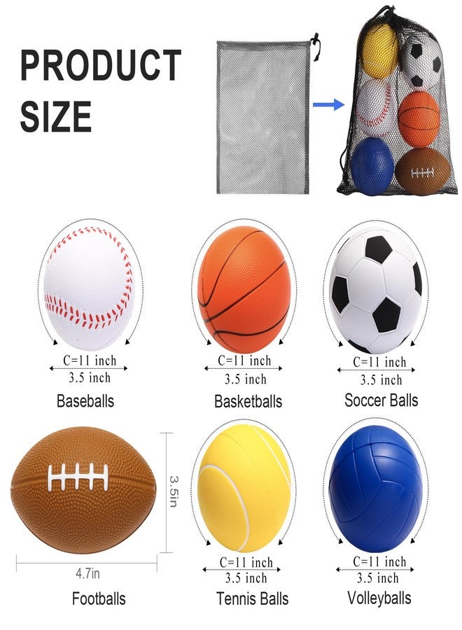Urspasol Mini Sports Balls Set of 6 Foam Balls for Kids 3.5 inch Soft Ball for Toddlers 1-3 with Bag Includes Soccer, Basketball, Football, Baseball,Tennis and Volleyballs- Throwing Toys for Babies - Image 2