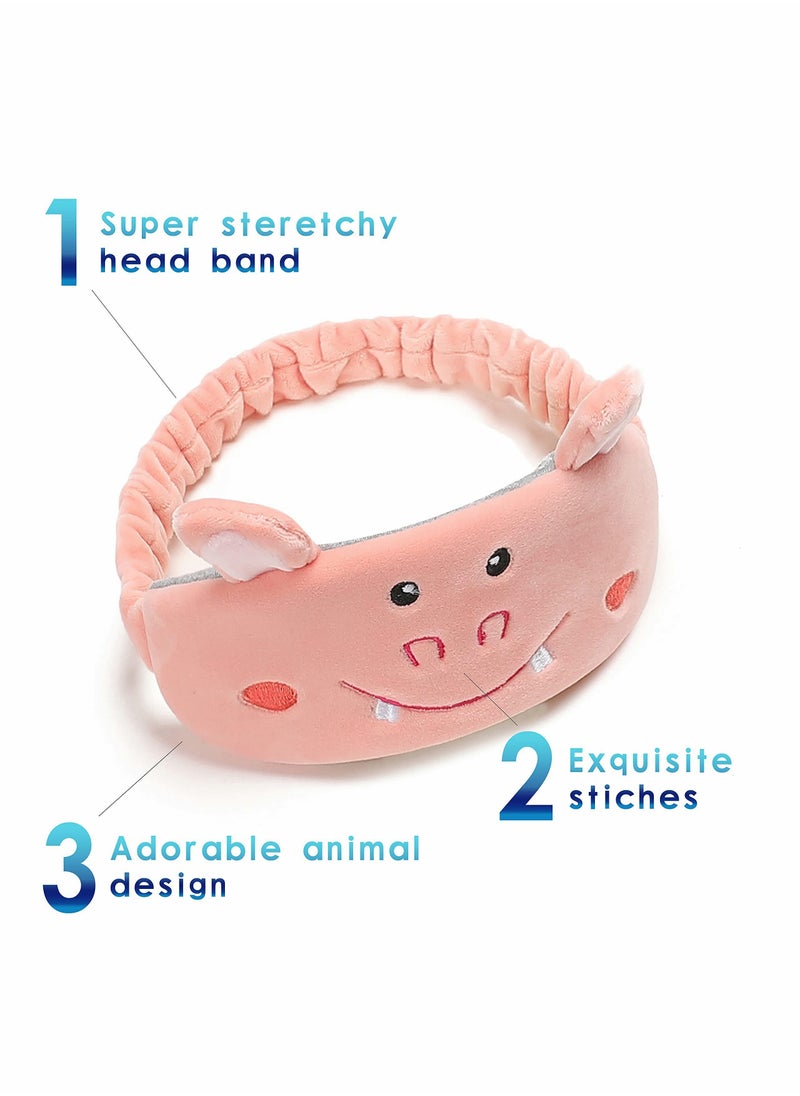 SYOSI - Travel Pillow for Kids and Adults Cute Animal Memory Foam Neck Pillow with Soft Fleece Cover and Eye Mask Set Airplane Pillow Travel Kit with Drawstring Organizer Bag Machine Washable (Hippo) - Image 1