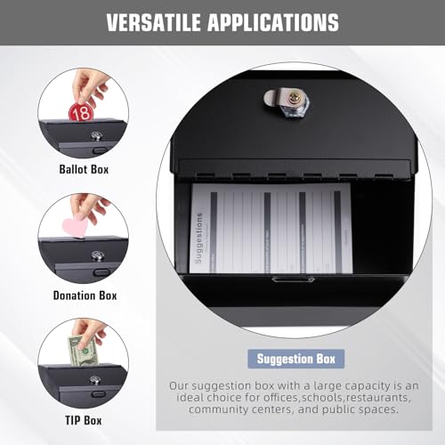 Sumerfnt Suggestion Box with Slot and Lock & 50 Suggestion Sheets Wall Mounted Comment Ballot and Donation Box with Lock Steel Black - Image 5