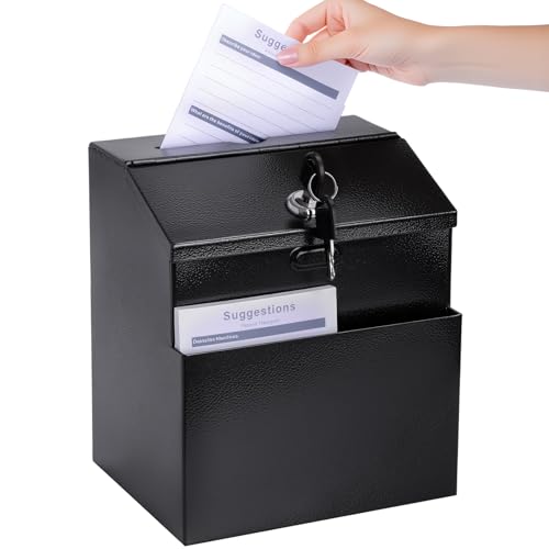 Sumerfnt Suggestion Box with Slot and Lock & 50 Suggestion Sheets Wall Mounted Comment Ballot and Donation Box with Lock Steel Black - Image 1