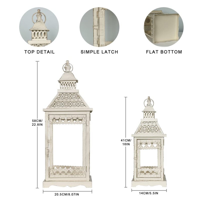 NEEDOMO Lanterns Decorative Outdoor & Indoor, Set of 2 Outdoor Lanterns for Porch,Large Square Candle Lantern, Beige Metal Frame with Glass for Fall, Christmas - Image 5