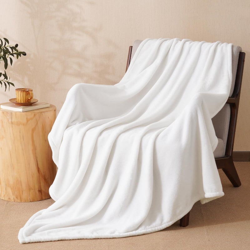 PHF PHF Ultra Soft Fleece Throw Blanket No Shed No Pilling Luxury Plush Cozy 300GSM Lightweight Blanket for Bed Couch Chair Sofa Suitable for All Season 50 x 60 White 