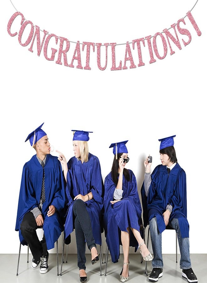 PYBHILK Pink Glitter Congratulations Banner, Congrats Grad/Class of 2026/So Proud of You, 2026 Graduation Party Supplies Decorations - Image 5