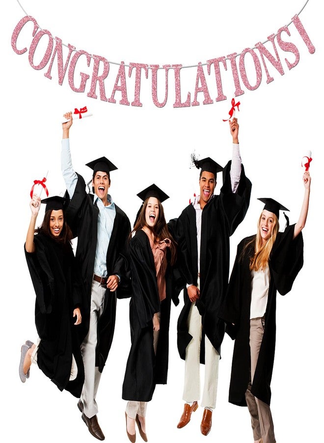 PYBHILK Pink Glitter Congratulations Banner, Congrats Grad/Class of 2026/So Proud of You, 2026 Graduation Party Supplies Decorations - Image 3