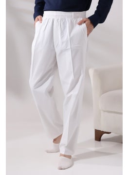 İhvan Online Men's White Comfortable Cut Elastic Waist Linen Hajj and Umrah Shalwar Trousers  - Image 1