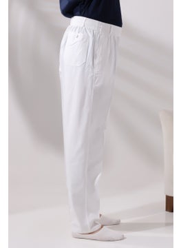 İhvan Online Men's White Comfortable Cut Elastic Waist Linen Hajj and Umrah Shalwar Trousers  - Image 3