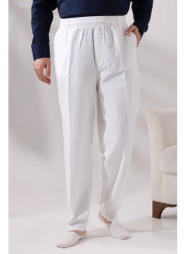 İhvan Online Men's White Comfortable Cut Elastic Waist Linen Hajj and Umrah Shalwar Trousers  - Image 2