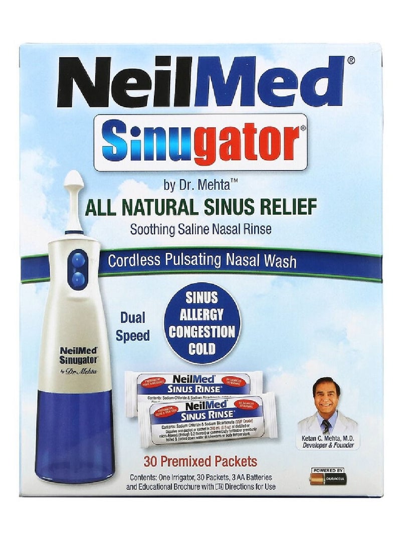 Sinugator Cordless Pulsating Nasal Wash Kit with 30 Premixed Packets
