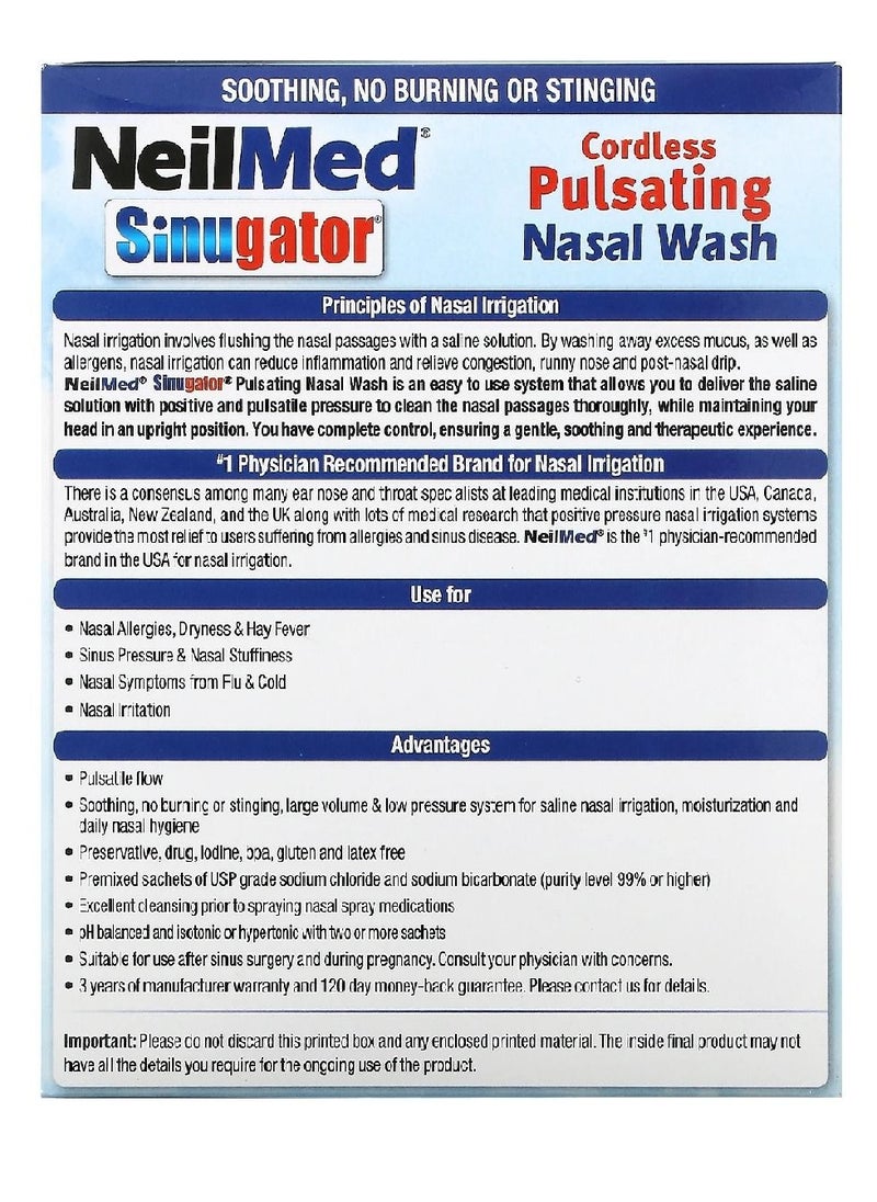Sinugator Cordless Pulsating Nasal Wash Kit with 30 Premixed Packets