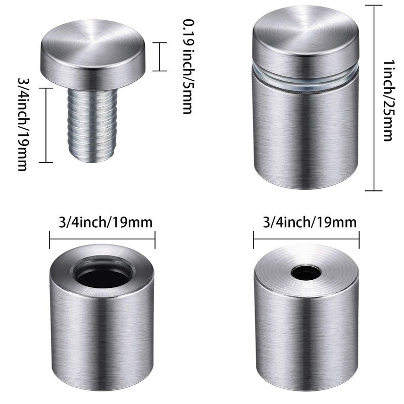 Pelopy 8 Pcs Sign Standoff Screws Advertising Screws Stainless Steel Wall Standoff Mounts Glass Acrylic Nail(3/4 x 1 Inch) - Image 3