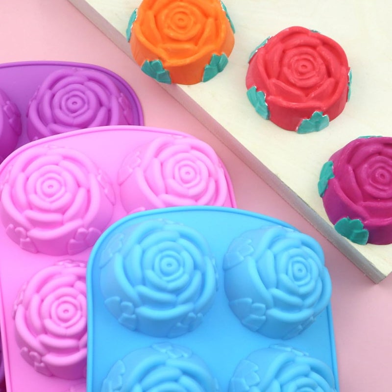 Cake Flexible Non-Stick Rose Flower Shape Silicone 6 Grids Chocolates Jelly for Home Kitchen - Image 1