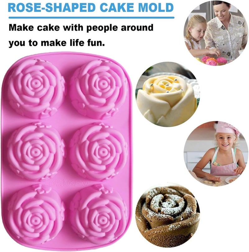 Cake Flexible Non-Stick Rose Flower Shape Silicone 6 Grids Chocolates Jelly for Home Kitchen - Image 2