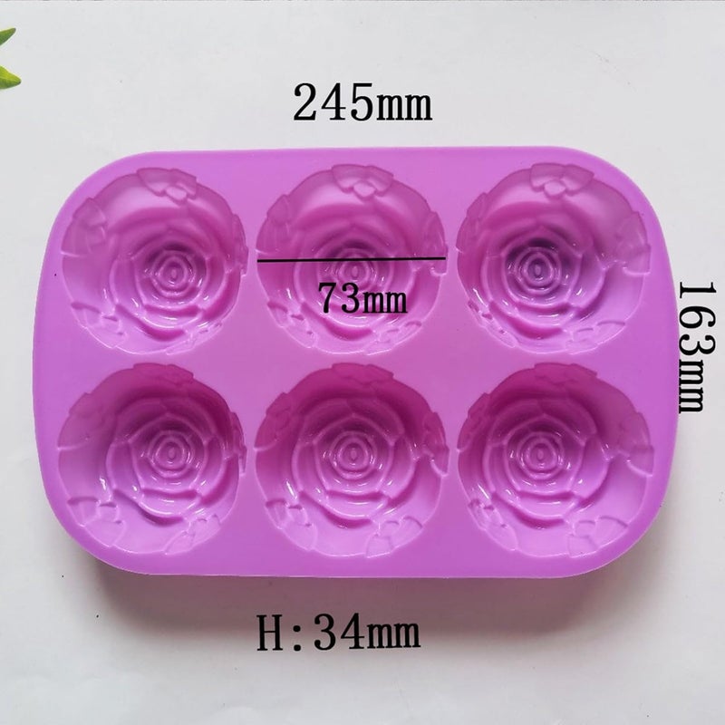 Cake Flexible Non-Stick Rose Flower Shape Silicone 6 Grids Chocolates Jelly for Home Kitchen - Image 3