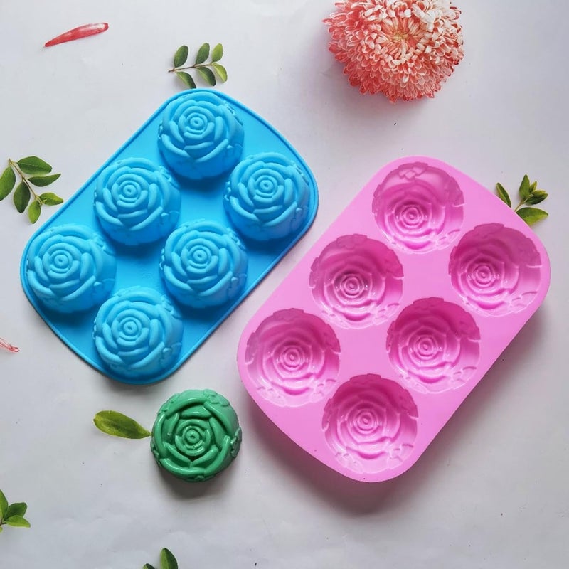 Cake Flexible Non-Stick Rose Flower Shape Silicone 6 Grids Chocolates Jelly for Home Kitchen - Image 5