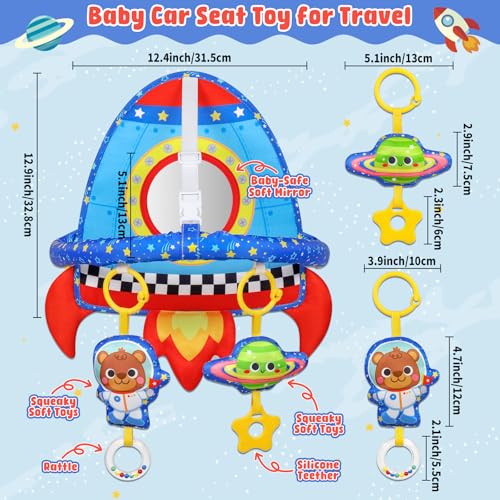 Dr.Rapeti DrRapeti DoubleSided Car Seat Toy Rear Facing Car Seat Toy Travel Activity Set Easier Drive for Newborn Adjustable Activity Arch with Baby Mirror Teether Ring Rattles - Image 5
