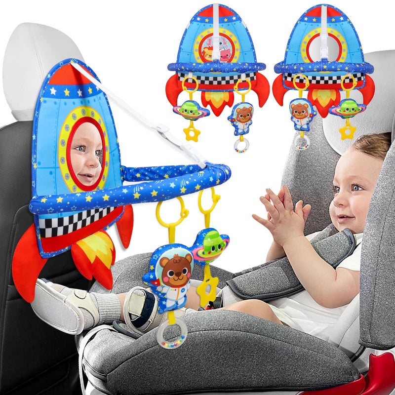 Dr.Rapeti DrRapeti DoubleSided Car Seat Toy Rear Facing Car Seat Toy Travel Activity Set Easier Drive for Newborn Adjustable Activity Arch with Baby Mirror Teether Ring Rattles - Image 3