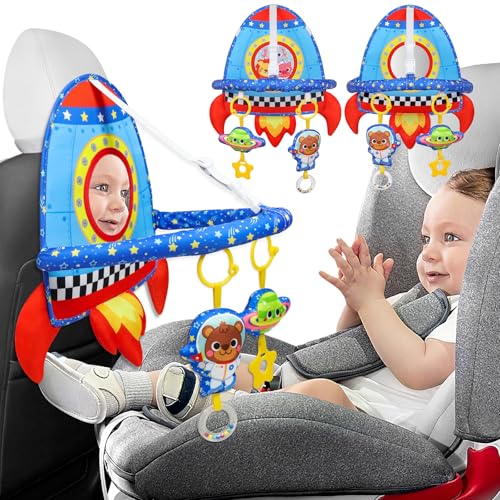 Dr.Rapeti DrRapeti DoubleSided Car Seat Toy Rear Facing Car Seat Toy Travel Activity Set Easier Drive for Newborn Adjustable Activity Arch with Baby Mirror Teether Ring Rattles - Image 1