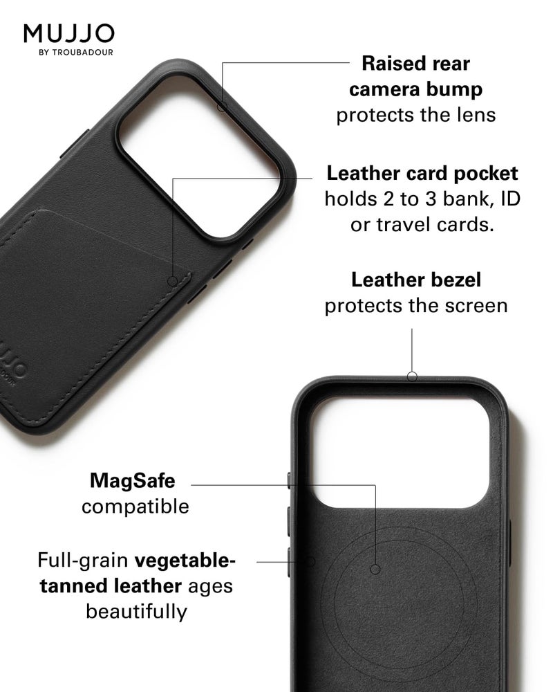 Mujjo Wallet Leather Case for iPhone 17 Pro - MagSafe Compatible - Black - Image 3