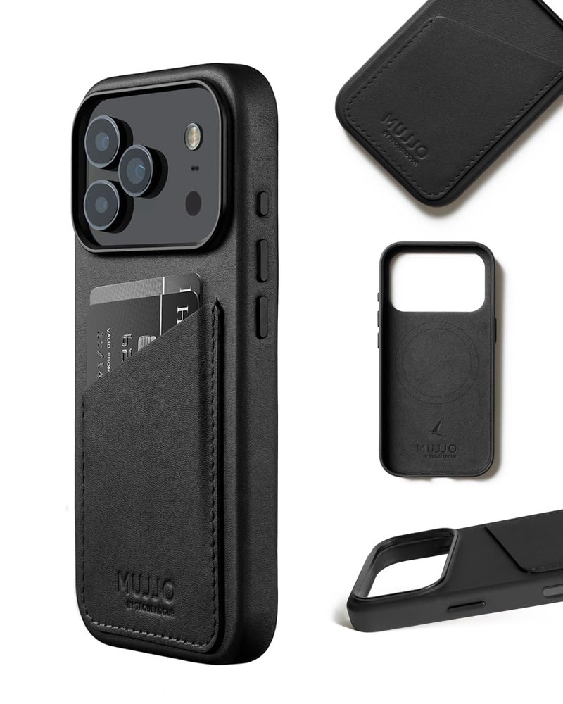 Mujjo Wallet Leather Case for iPhone 17 Pro - MagSafe Compatible - Black - Image 2