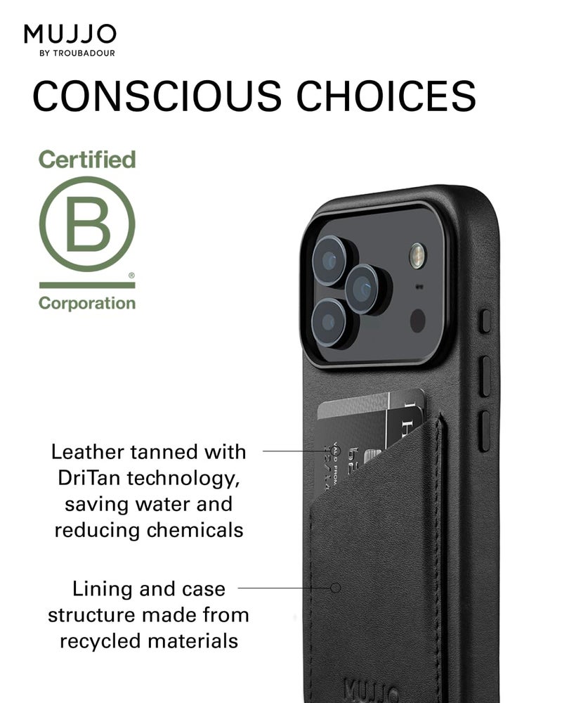 Mujjo Wallet Leather Case for iPhone 17 Pro - MagSafe Compatible - Black - Image 4
