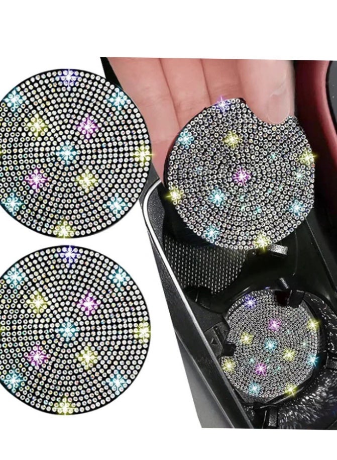 Two piece nonslip car coaster set with sparkling, non-colored crystal design;  distinctive car accessory and decoration. - Image 2