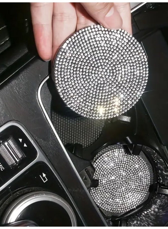 Two piece nonslip car coaster set with sparkling, non-colored crystal design;  distinctive car accessory and decoration. - Image 1