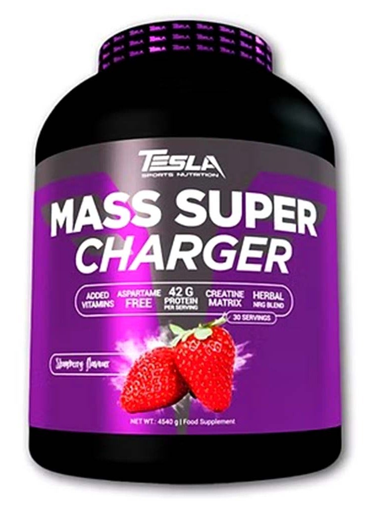 تيسلا سبورتس نيوترشن Mass Super Charger، فراولة، 10 أرطال - 42 جرام بروتين، أحماض أمينية متفرعة السلسلة، كرياتين وكربوهيدرات متعددة المصادر لنمو العضلات والقوة