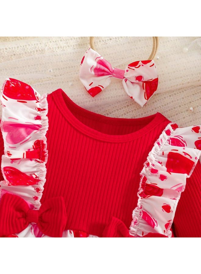 WOLBAY Newborn Infant Valentines Baby Girl Outfit Love Print Romper Drees Ruffles Bodysuit Jumpsuit Clothes And Headband (Red, 3-6 Months) - Image 4