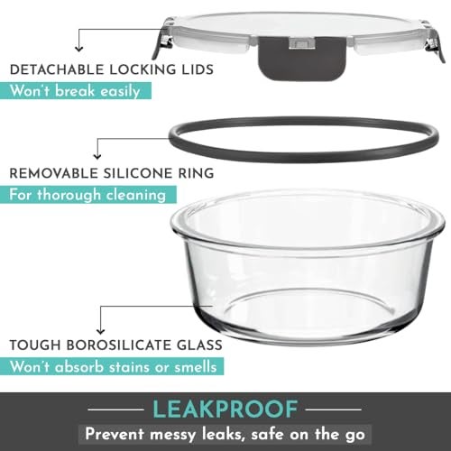 Magnus Glock Solid Glass Lunch Box with Vertical Pouch and Detachable Clip, Includes 3 Round Airtight, Leakproof, Microwave Safe Borosilicate Glass Containers, 400 ML Each - Premium Lunch Boxes - Image 4