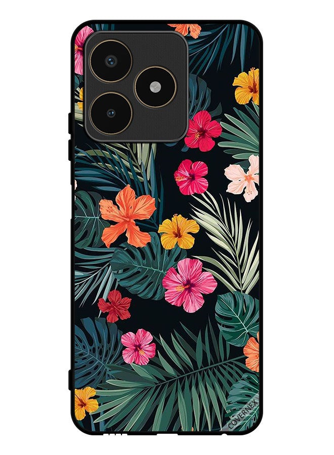 Covernex Protective Case Cover For Realme C53 Multi Color Flowers And Dark Green Feathers - Image 1