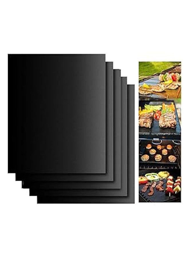 عربست حصيرة شواء، 5 حصائر شواء غير لاصقة قابلة لإعادة الاستخدام وشبكة خبز معتمدة من إدارة الغذاء والدواء الأمريكية للشواء الداخلي والخارجي تعمل على شواية كهربائية تعمل بالفحم والغاز مقاس 40 × 33 سم (أسود) - Image 1