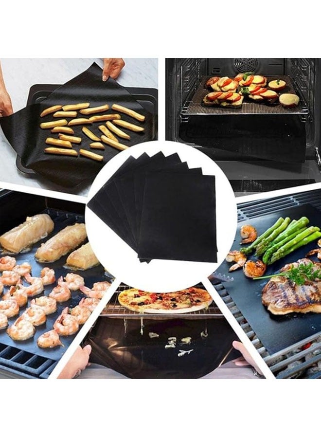 عربست حصيرة شواء، 5 حصائر شواء غير لاصقة قابلة لإعادة الاستخدام وشبكة خبز معتمدة من إدارة الغذاء والدواء الأمريكية للشواء الداخلي والخارجي تعمل على شواية كهربائية تعمل بالفحم والغاز مقاس 40 × 33 سم (أسود) - Image 5